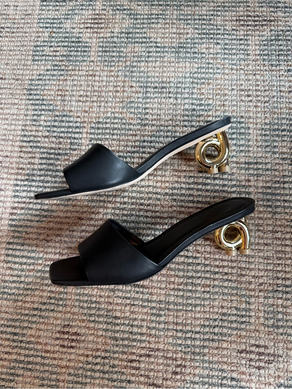 cult gaia Black Slide Sandals with Sculpted Gold Heel - Picture 3 of 5